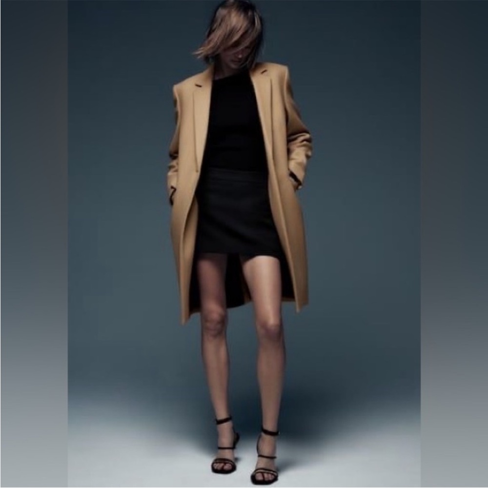 ZARA Premium Monteco Camel Wool Blend Coat Size L Quiet Luxury - Picture 2 of 9